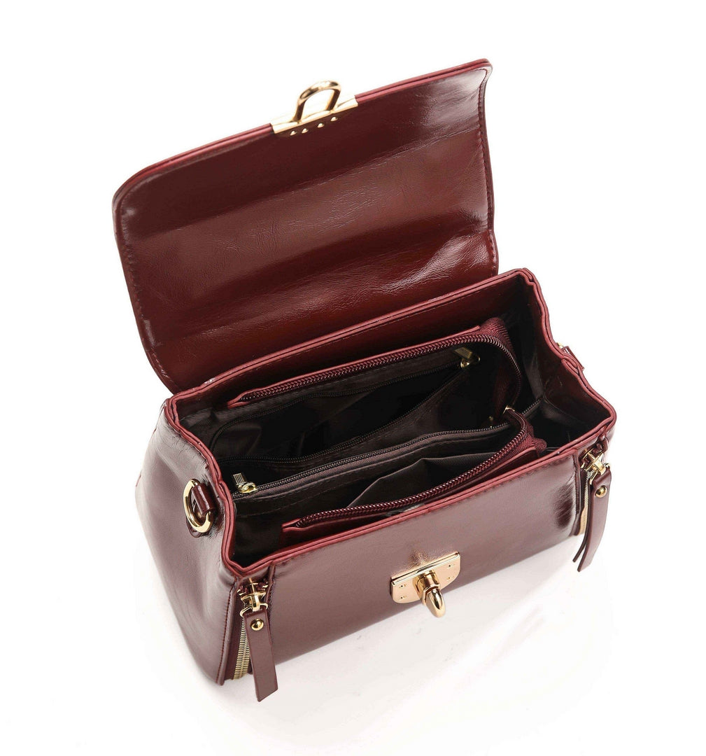 Classic Structured Top Handle Satchel – Burgundy Edition