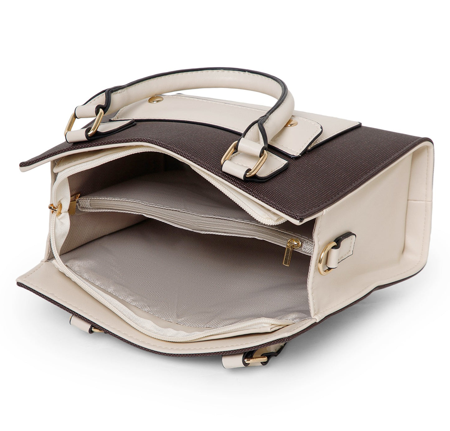 Classic Contrast Pocket Tote Bag – Brown & Beige Edition