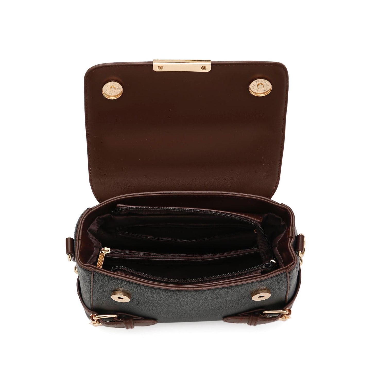 The "Saddle Buckle" Black & Brown Satchel