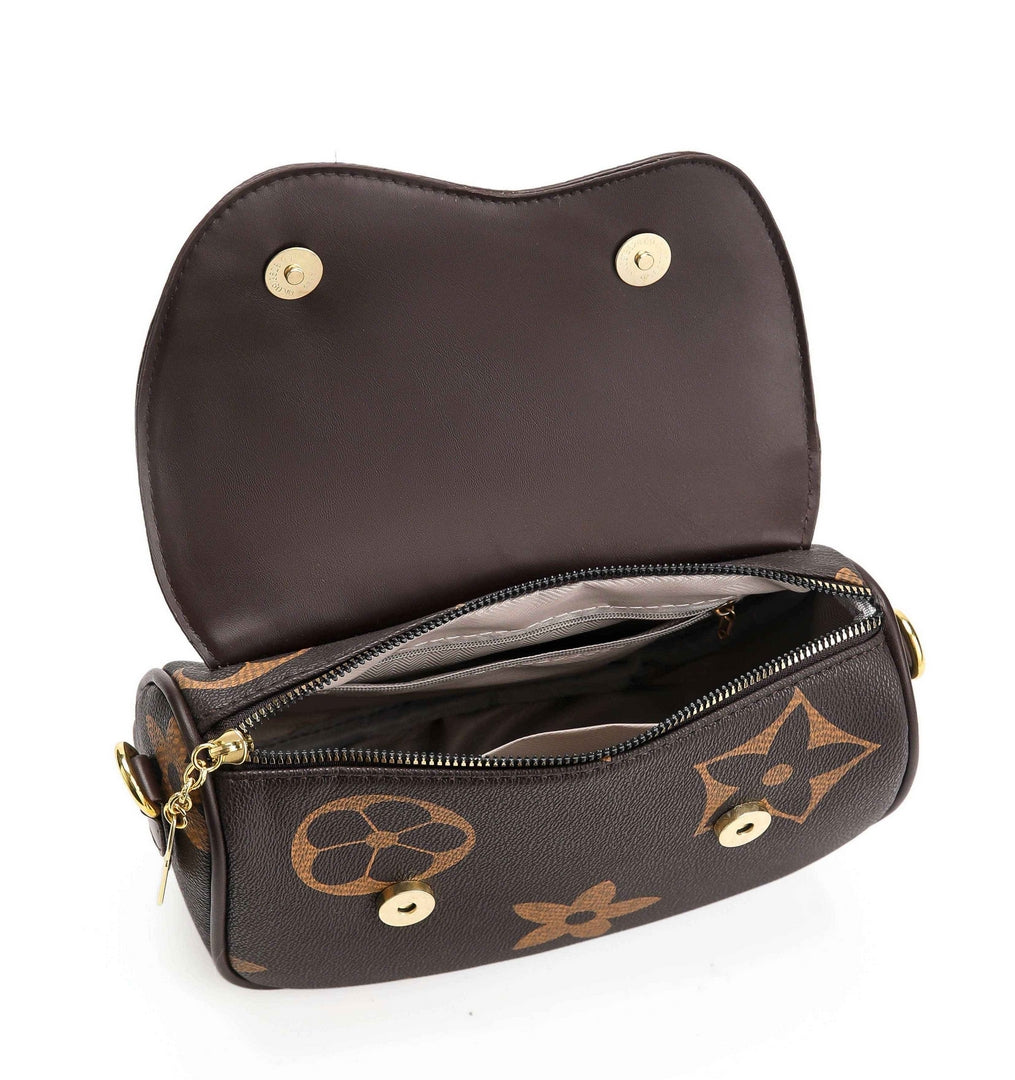 Elegant Floral Monogram Crossbody Bag – Brown Edition