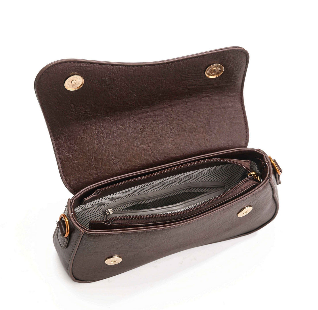 Classic Curved Flap Shoulder Bag – Coffee Brown Edition