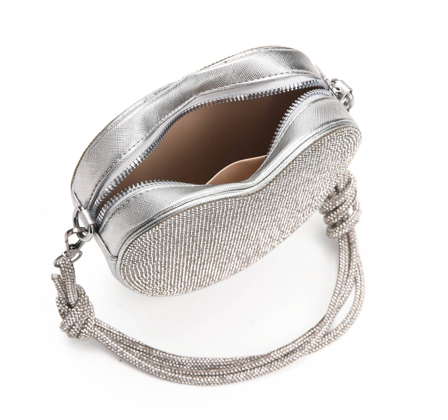 Crystal Heart Crossbody Bag – Silver Edition