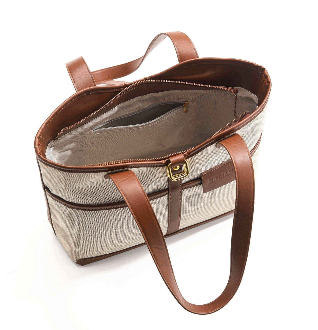 Classic Canvas Tote Bag – Beige & Brown Edition