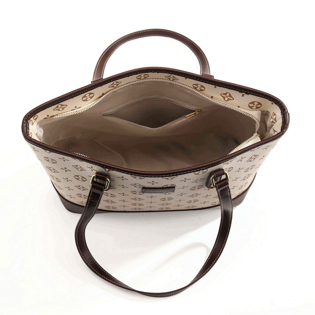 Classic Monogram Tote Bag – Beige & Brown Edition
