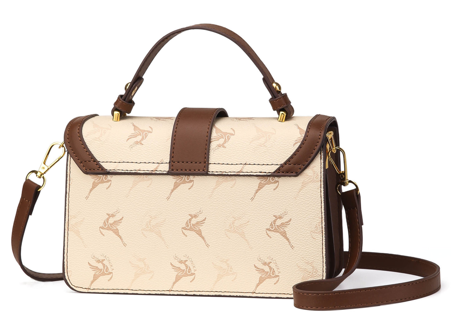 Elegant Monogram Structured Satchel – Ivory & Brown Edition