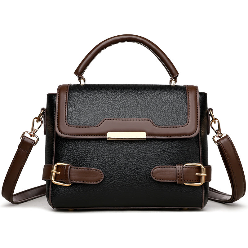 The "Saddle Buckle" Black & Brown Satchel