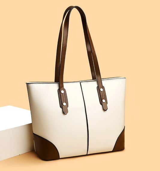 The Executive Minimalist Tote in Cream & Caramel