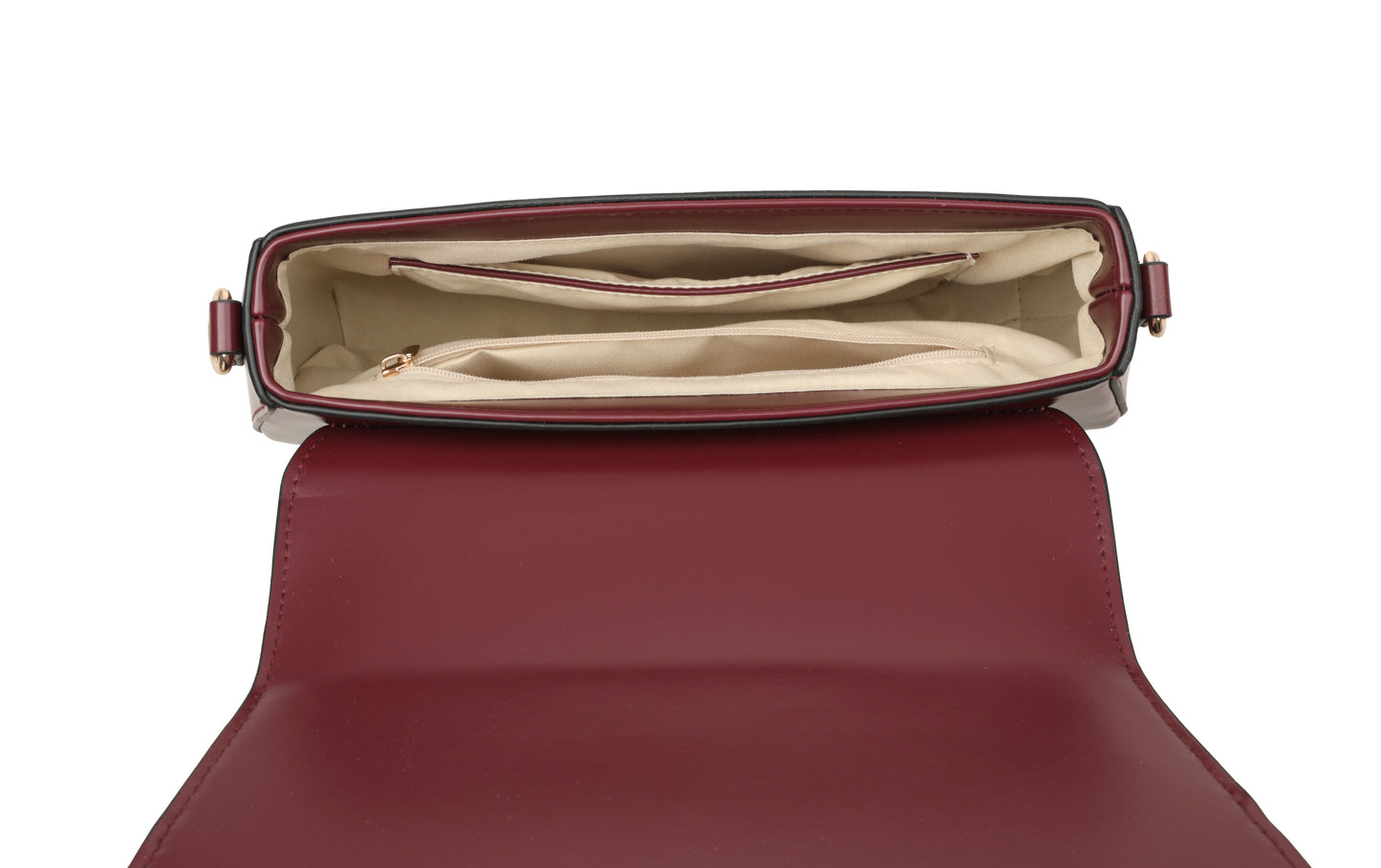 Classic Contrast Flap Shoulder Bag – Burgundy Edition