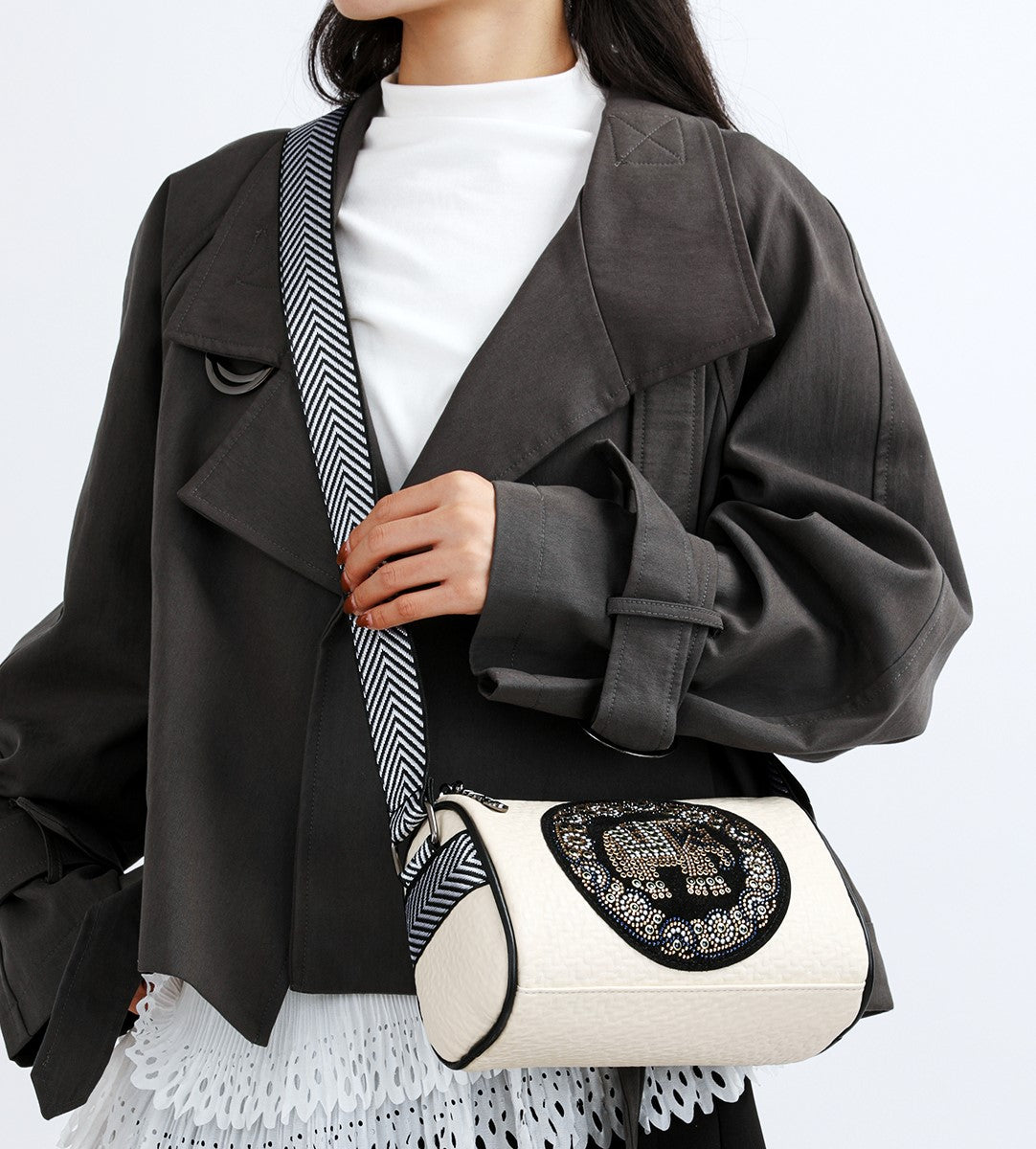 The "Artisan Elephant" Barrel Crossbody (Ivory)