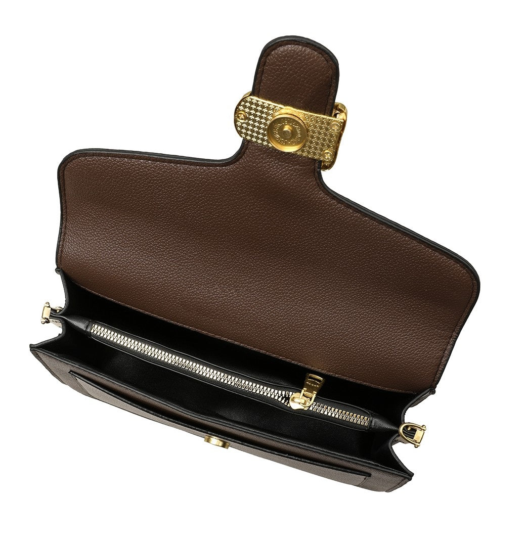 Classic Textured Flap Shoulder Bag – Brown Edition