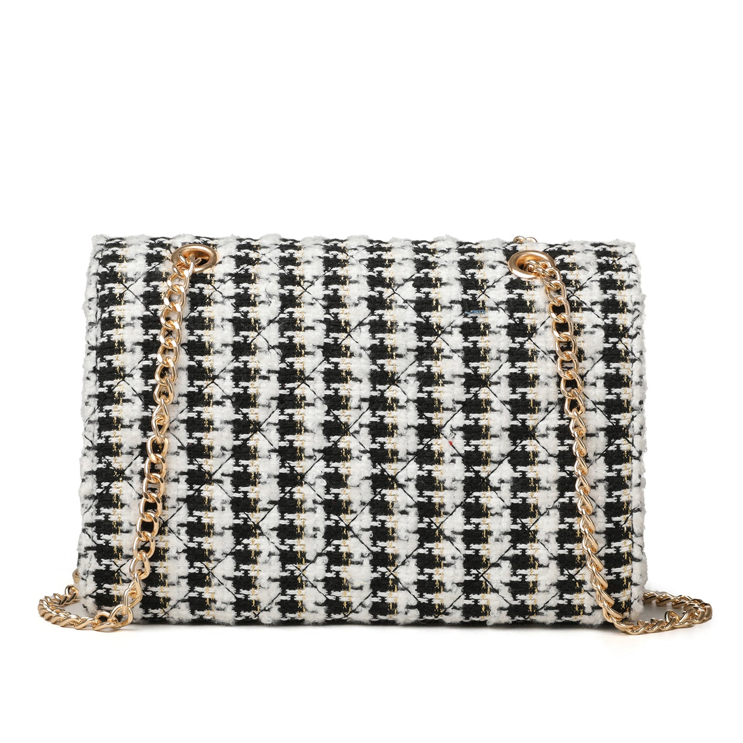 The “City Heiress” Gold-Chain Bag (Black & Ivory Tweed)