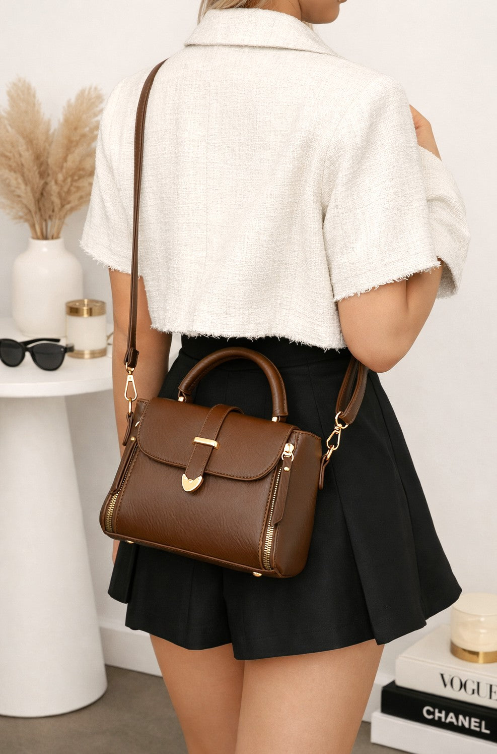 The “Caramel Luxe” Top Handle Bag