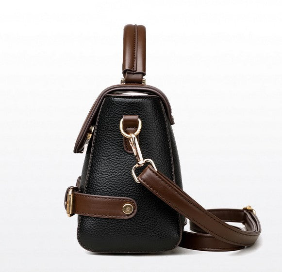 The "Saddle Buckle" Black & Brown Satchel