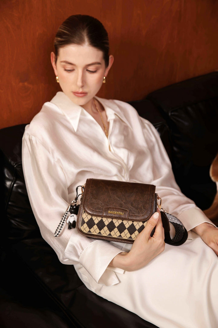 Vintage Argyle Crossbody Bag – Coffee Brown Edition