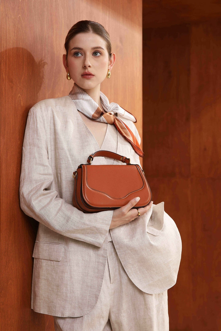 Elegant Top Handle Crossbody Bag – Tan Brown Edition