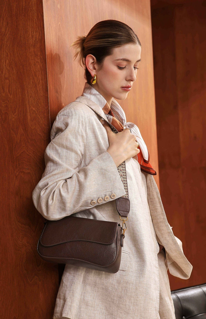 Classic Curved Flap Shoulder Bag – Coffee Brown Edition