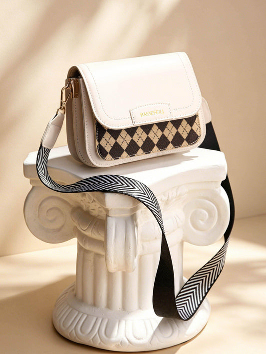 Argyle Mini Crossbody Bag – Beige & White Edition