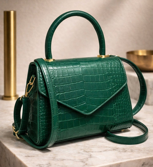 The “Emerald Duchess” Top Handle Bag (Croc Embossed Edition)