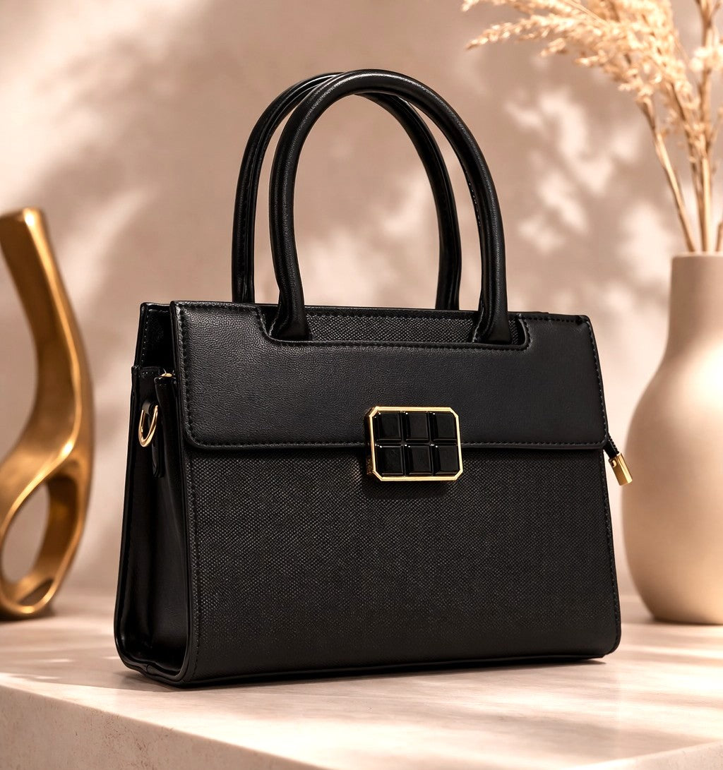 Classic Top Handle Structured Bag – Black Edition