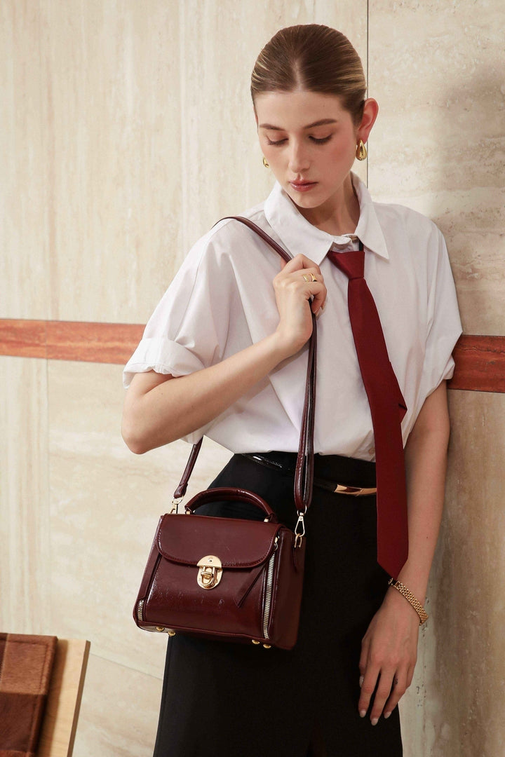 Classic Structured Top Handle Satchel – Burgundy Edition