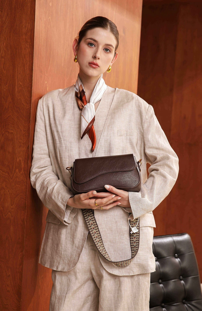 Classic Curved Flap Shoulder Bag – Coffee Brown Edition