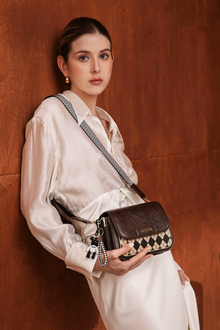 Vintage Argyle Crossbody Bag – Coffee Brown Edition