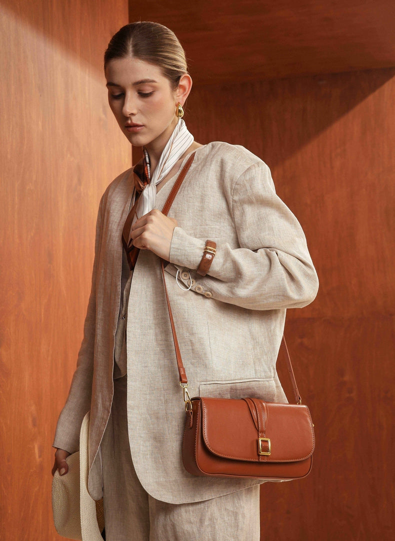 Classic Buckle Crossbody Bag – Tan Brown Edition