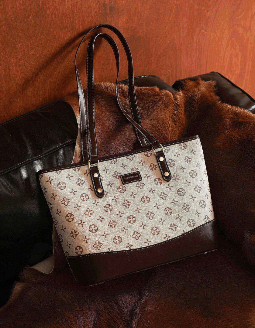 Classic Monogram Tote Bag – Beige & Brown Edition