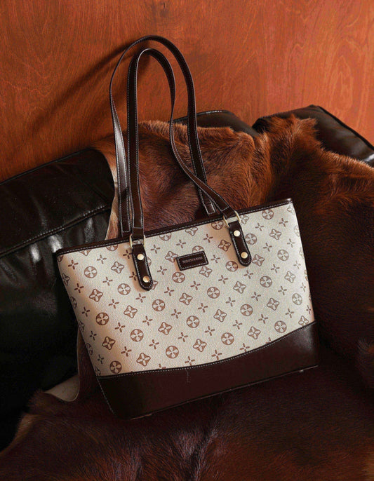 Classic Monogram Tote Bag – Beige & Brown Edition
