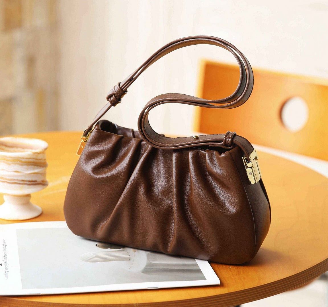 Soft Pleated Shoulder Bag – Chocolate Brown Edition