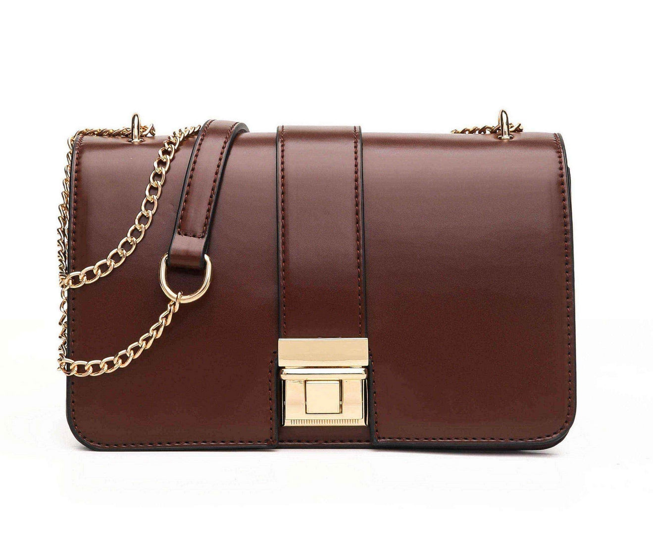 Classic Lock Chain Shoulder Bag – Brown Edition