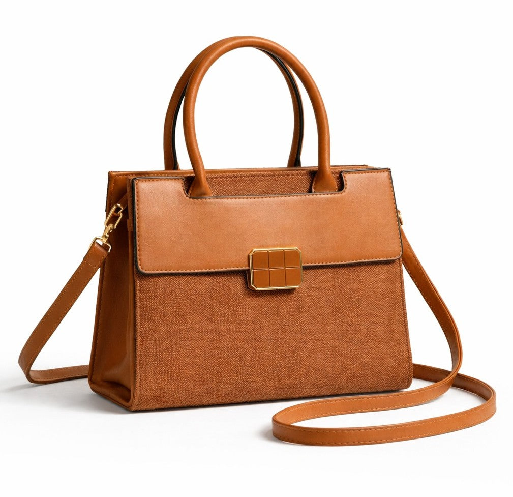 Classic Top Handle Structured Bag – Tan Edition