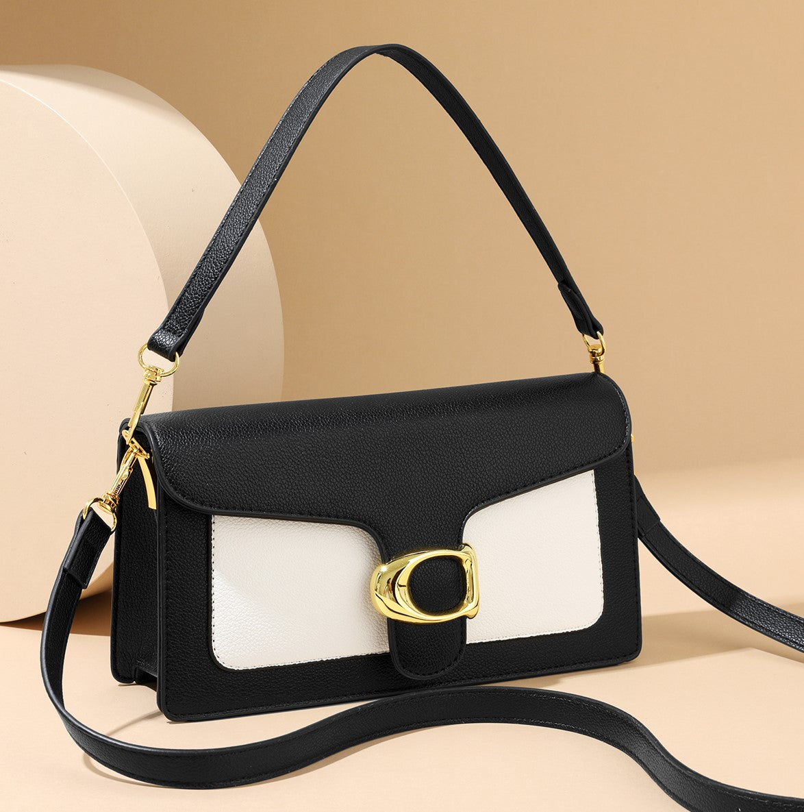The "Iconic Duo" Buckle Shoulder Bag (Black)