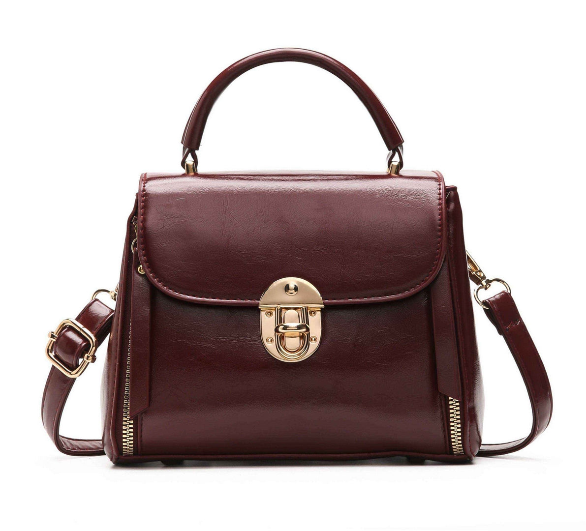 Classic Structured Top Handle Satchel – Burgundy Edition