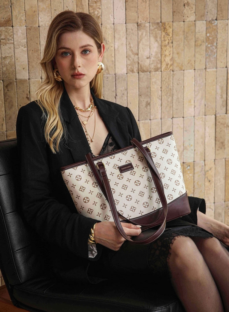 Classic Monogram Tote Bag – Beige & Brown Edition
