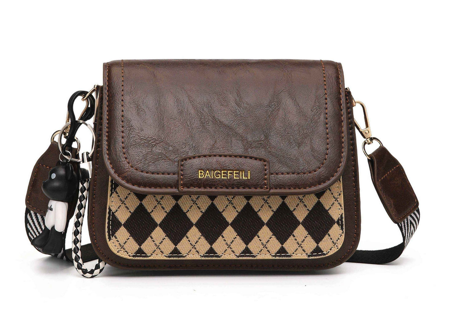 Vintage Argyle Crossbody Bag – Coffee Brown Edition