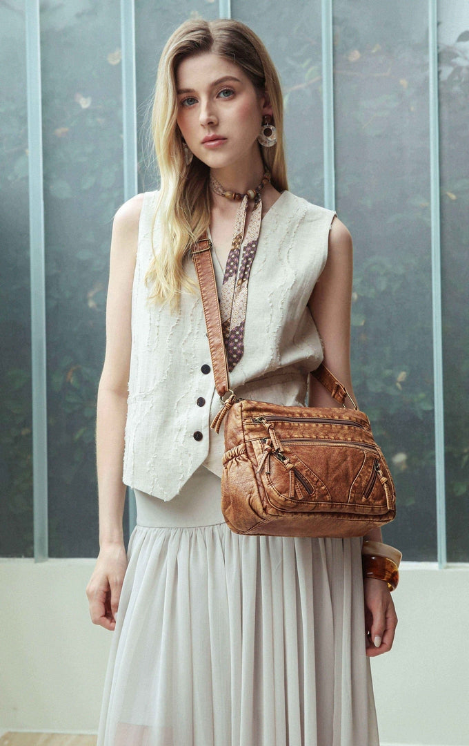 Vintage Multi-Pocket Crossbody Bag – Tan Edition