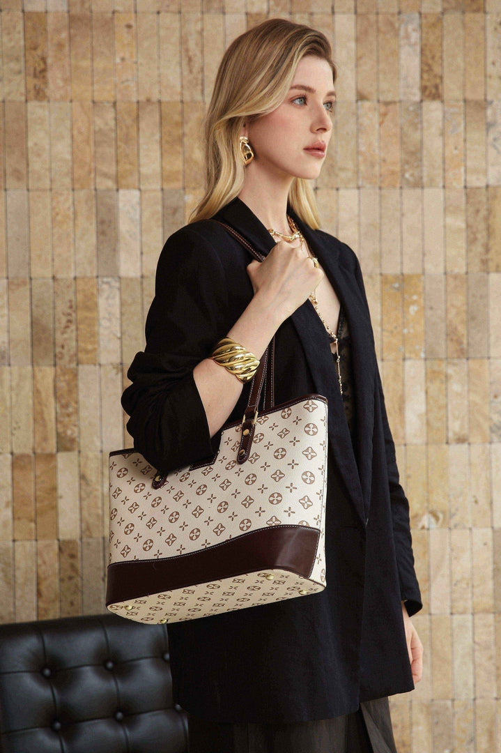 Classic Monogram Tote Bag – Beige & Brown Edition