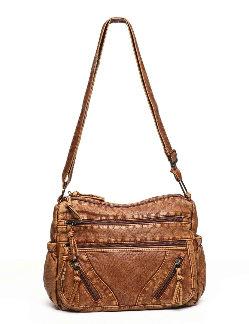 Vintage Multi-Pocket Crossbody Bag – Tan Edition