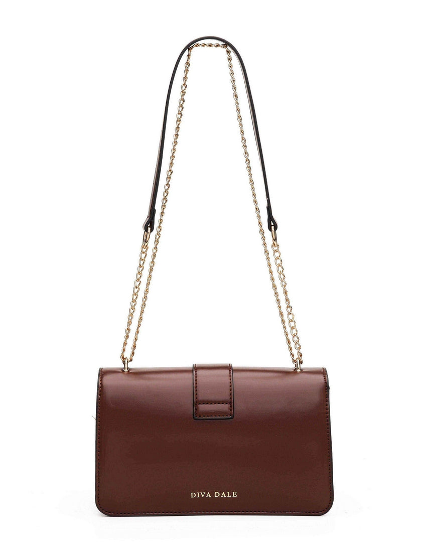 Classic Lock Chain Shoulder Bag – Brown Edition