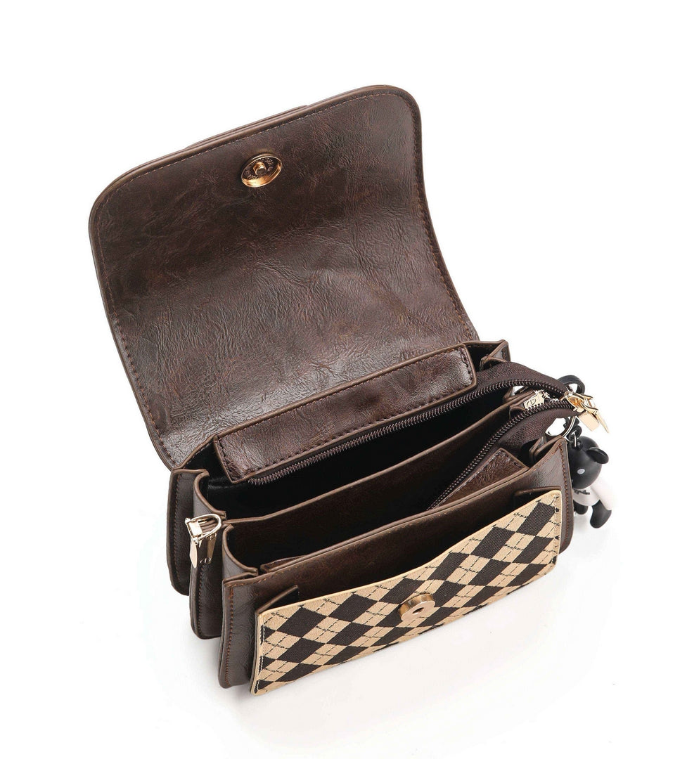 Vintage Argyle Crossbody Bag – Coffee Brown Edition