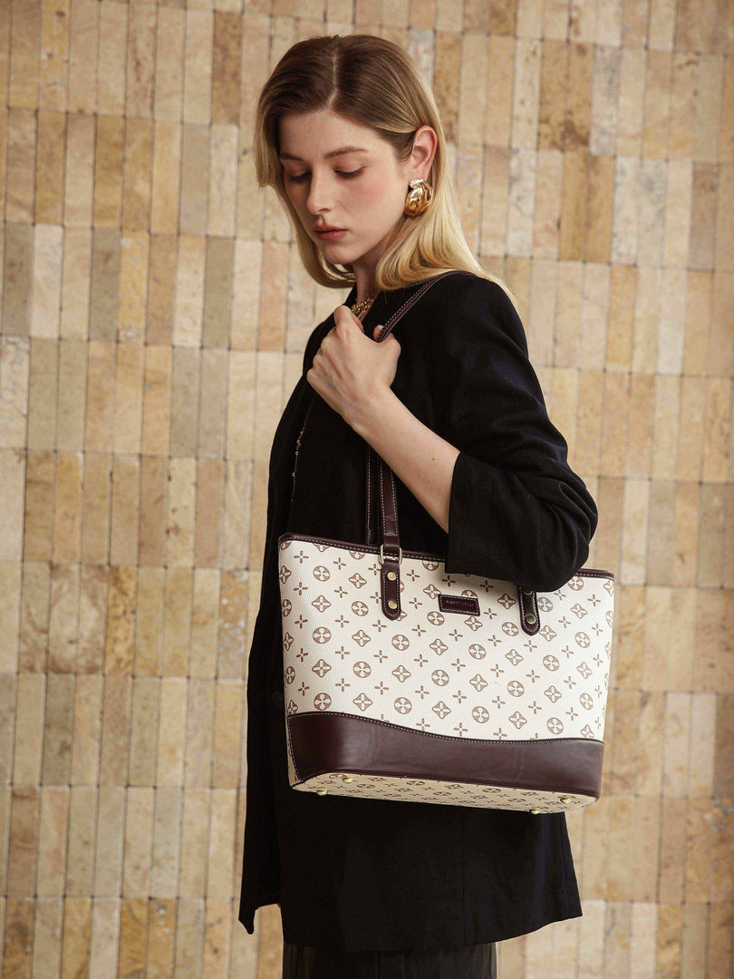 Classic Monogram Tote Bag – Beige & Brown Edition