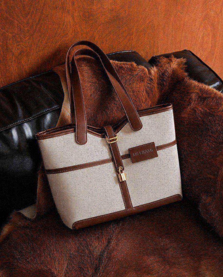 Classic Canvas Tote Bag – Beige & Brown Edition