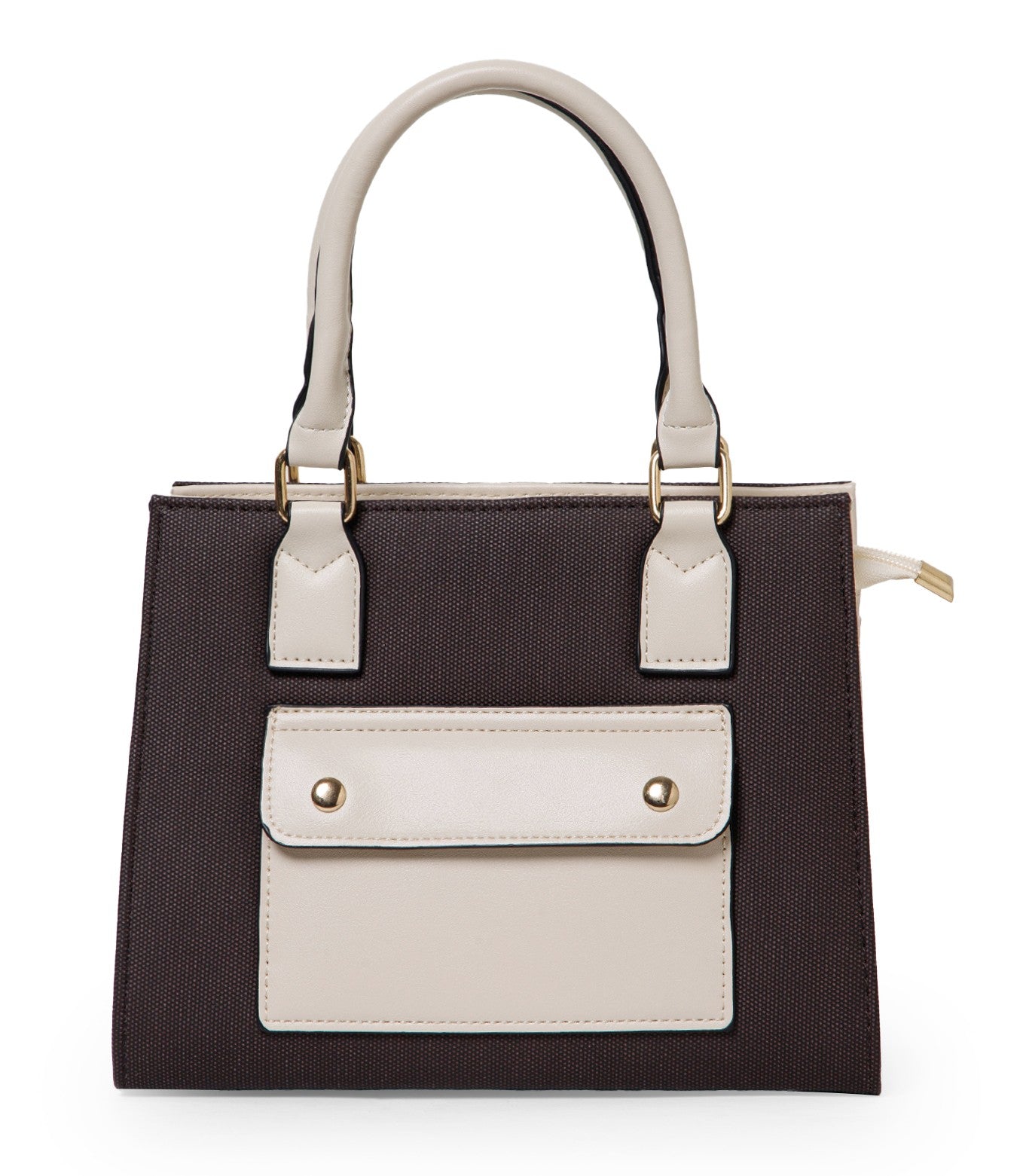 Classic Contrast Pocket Tote Bag – Brown & Beige Edition