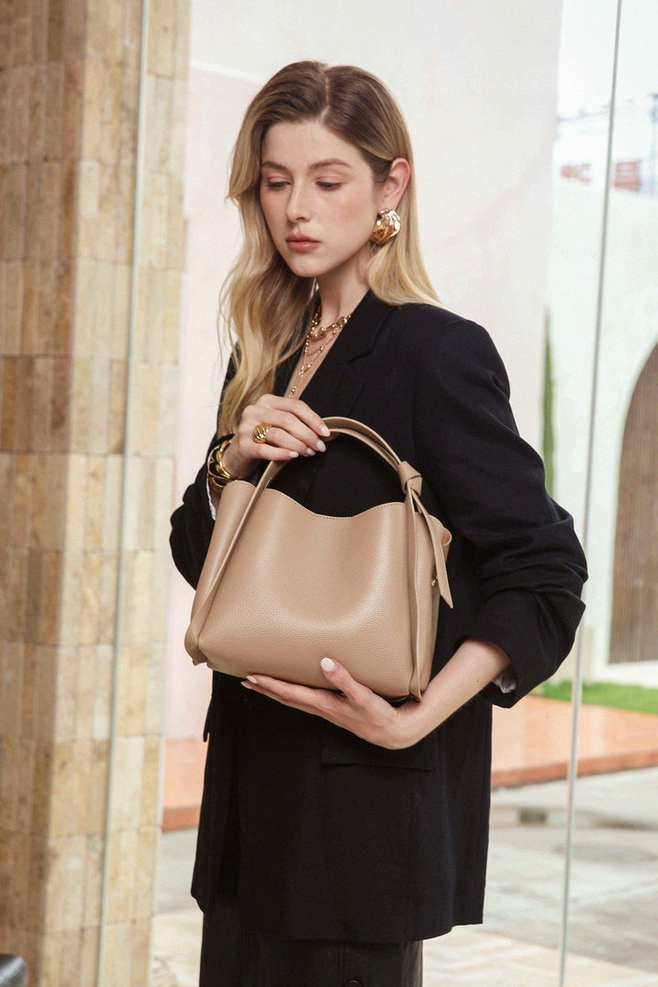 Minimalist Bucket Tote Bag – Beige Edition