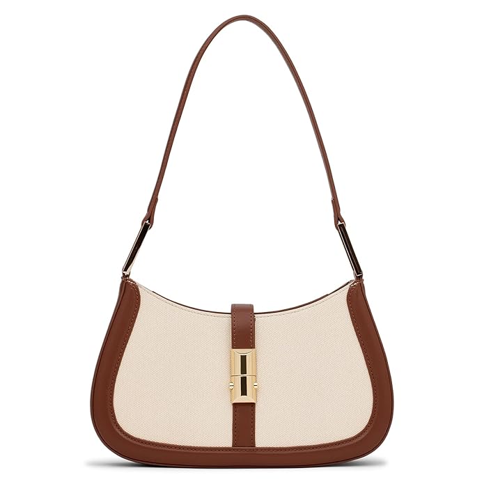 Canvas & Vegan Leather Shoulder Bag – Beige & Brown Edition