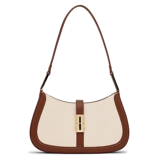 Canvas & Vegan Leather Shoulder Bag – Beige & Brown Edition