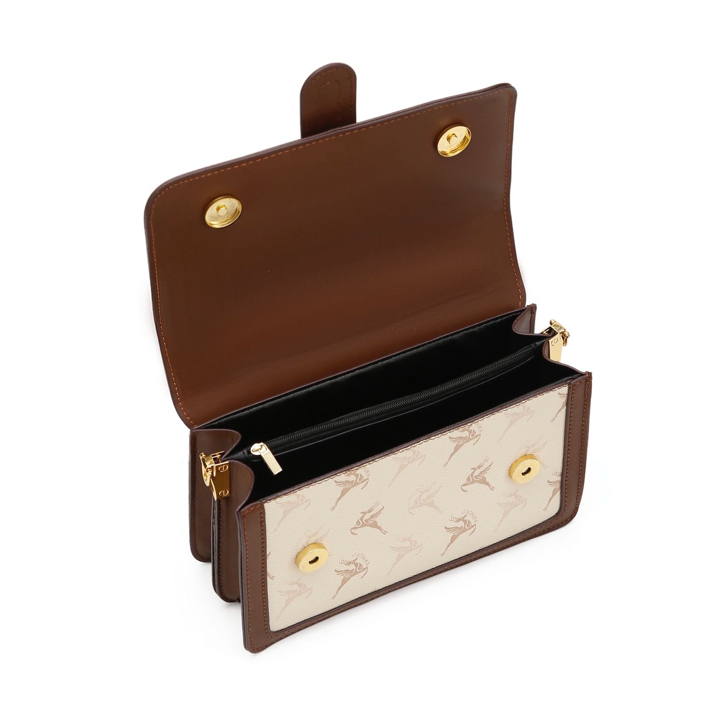Elegant Monogram Structured Satchel – Ivory & Brown Edition