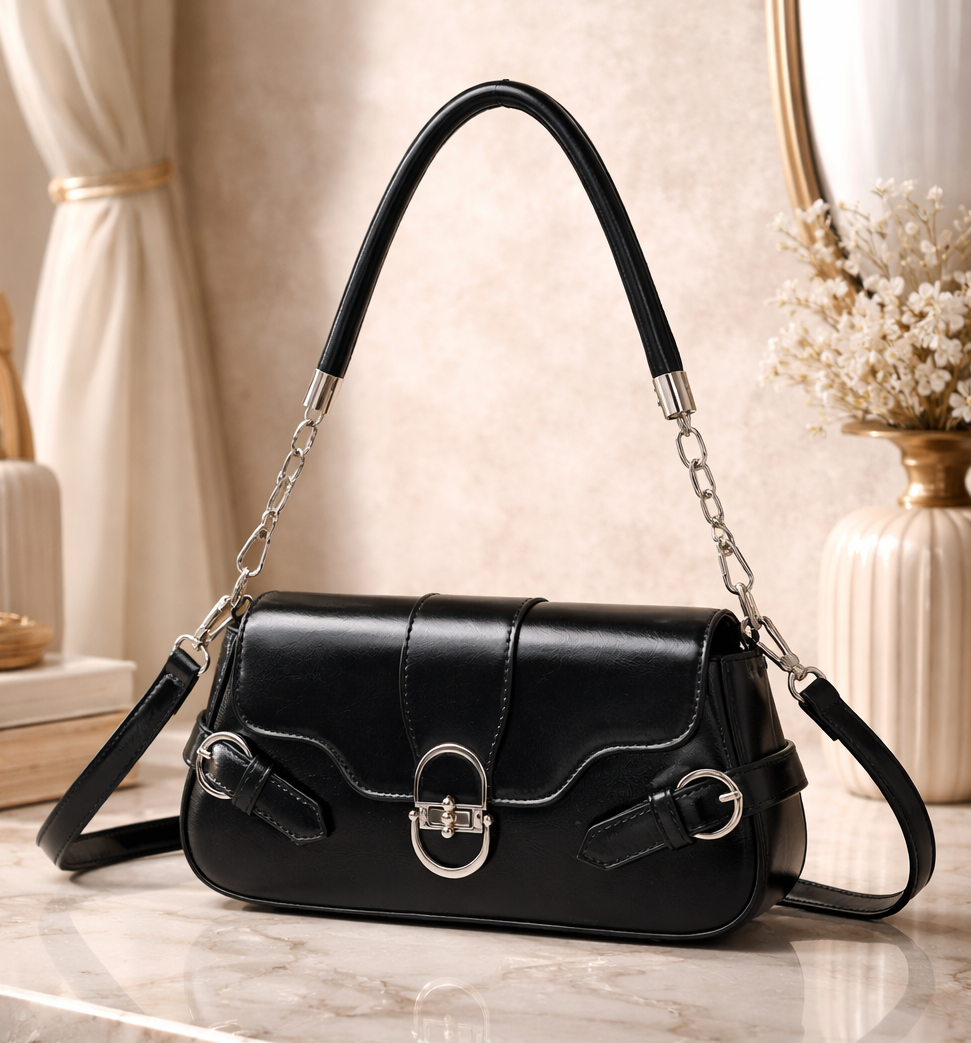 The “Noir Edge” Chain Shoulder Bag