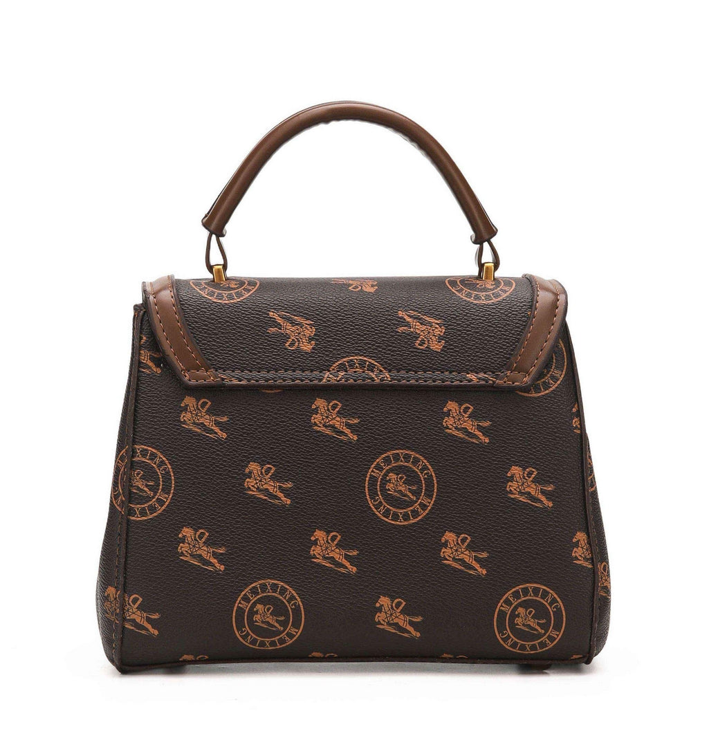 Elegant Monogram Lock Satchel – Brown Edition